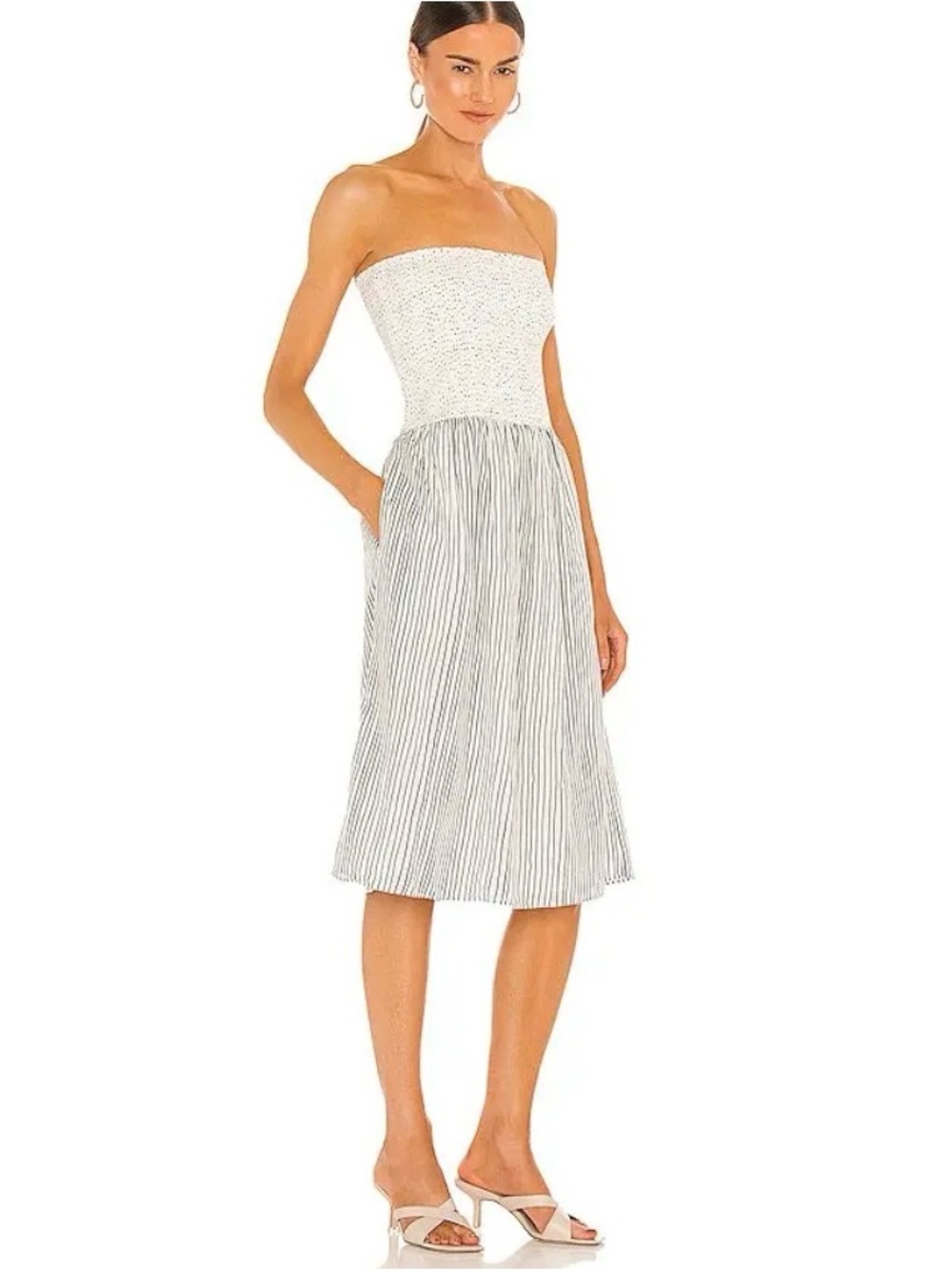 Rag & Bone Aster Pinstripe Strapless Dress in White & Black Large